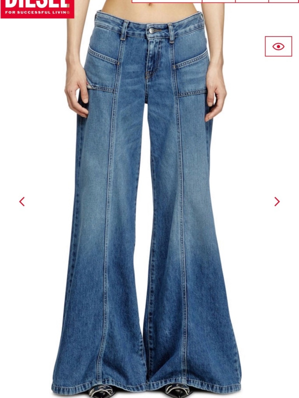 Diesel Blue and black Panelled Wide-Leg Jeans